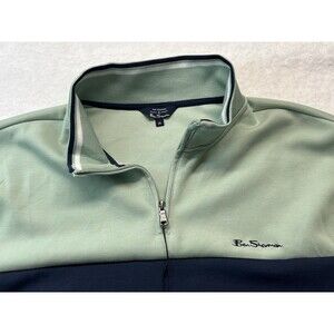 Ben Sherman Sweater Mens XL Vintage Green Color-block 1/4 Zip Preppy Academia